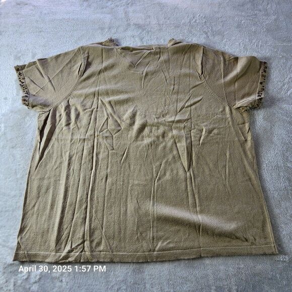 Villager Woman Plus Sz 2 Brown Tan Short Sleeve Top Embellished Neck Sleeve Egde - Picture 8 of 8